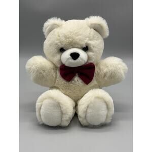 Vintage America Wego Cuddle Bear White Teddy Plush 13” Stuffed Animal W/ Bow Tie